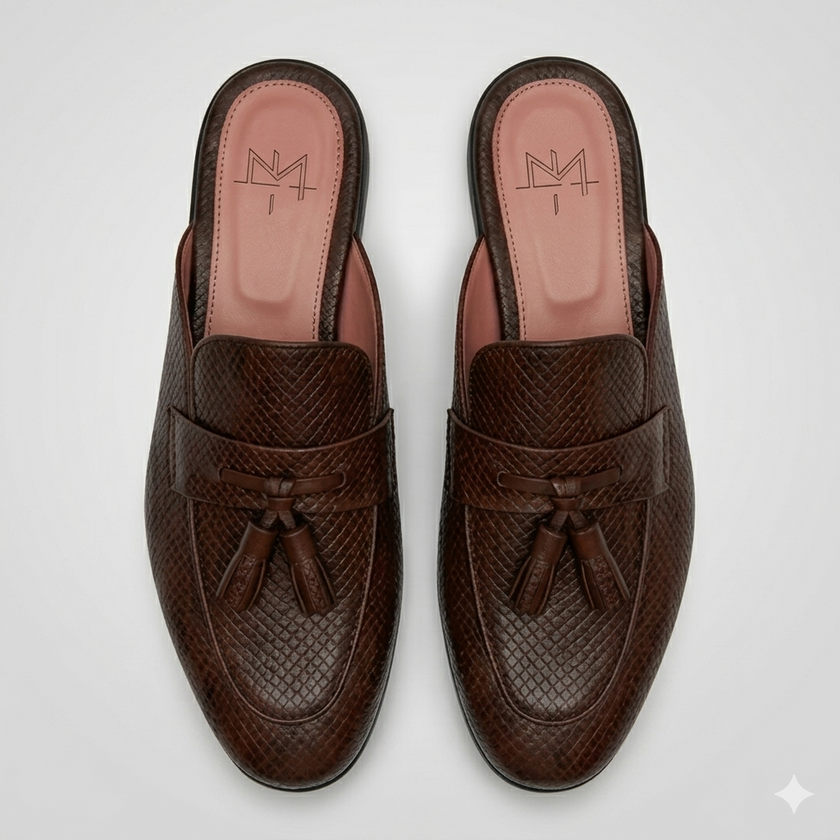 The Apulia Slip Ons - Handcrafted Black Tassel Leather Mules for Men