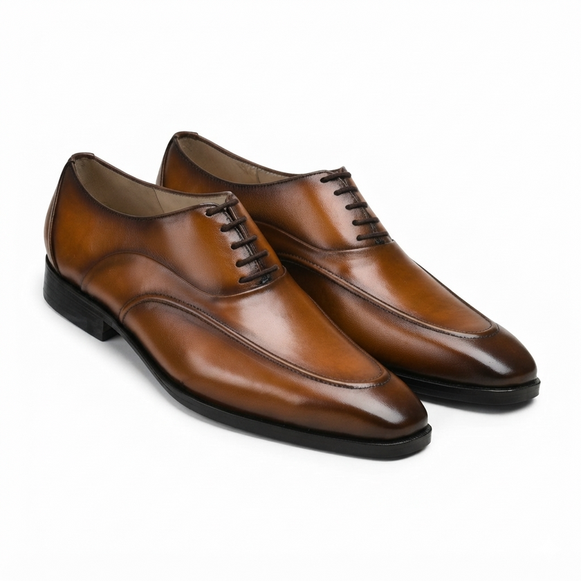 The Ravello Handcrafted Tan Brown Leather Apron-Toe Lace-Up Formal Shoes for Men