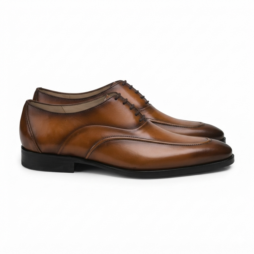 The Ravello Handcrafted Tan Brown Leather Apron-Toe Lace-Up Formal Shoes for Men