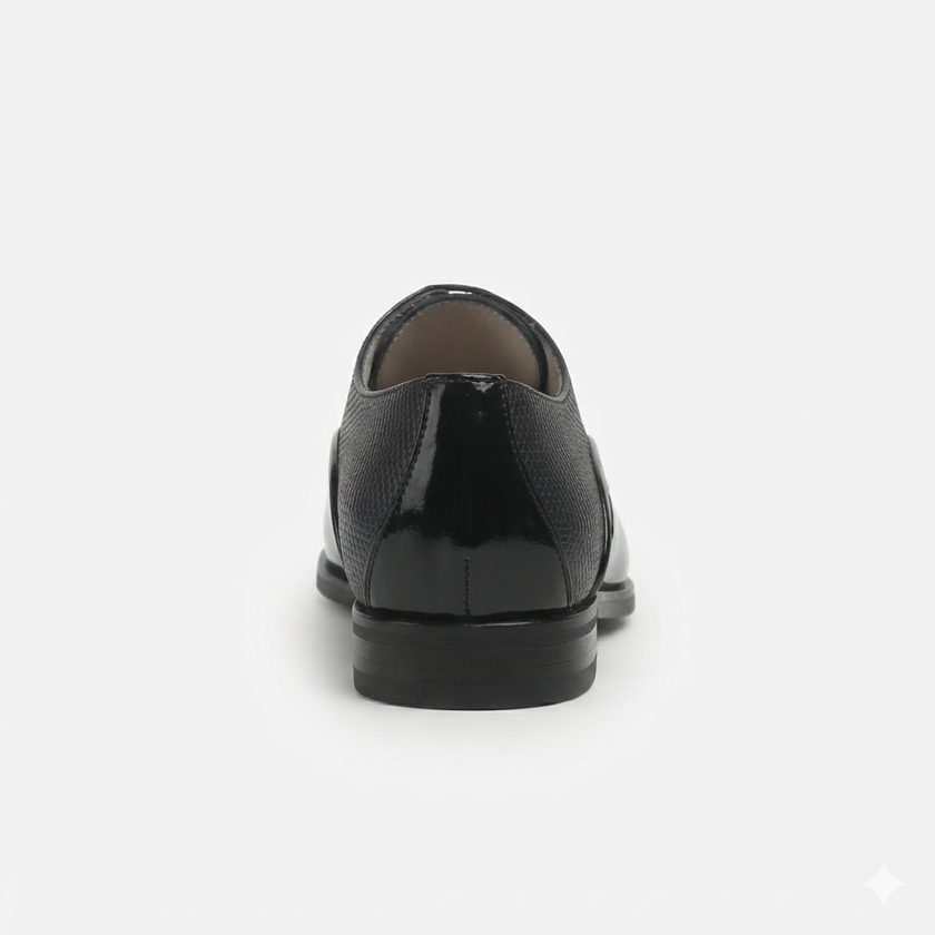 The Noir Élan Handcrafted Black Patent Leather & Textured Leather Dress oxfords for Men