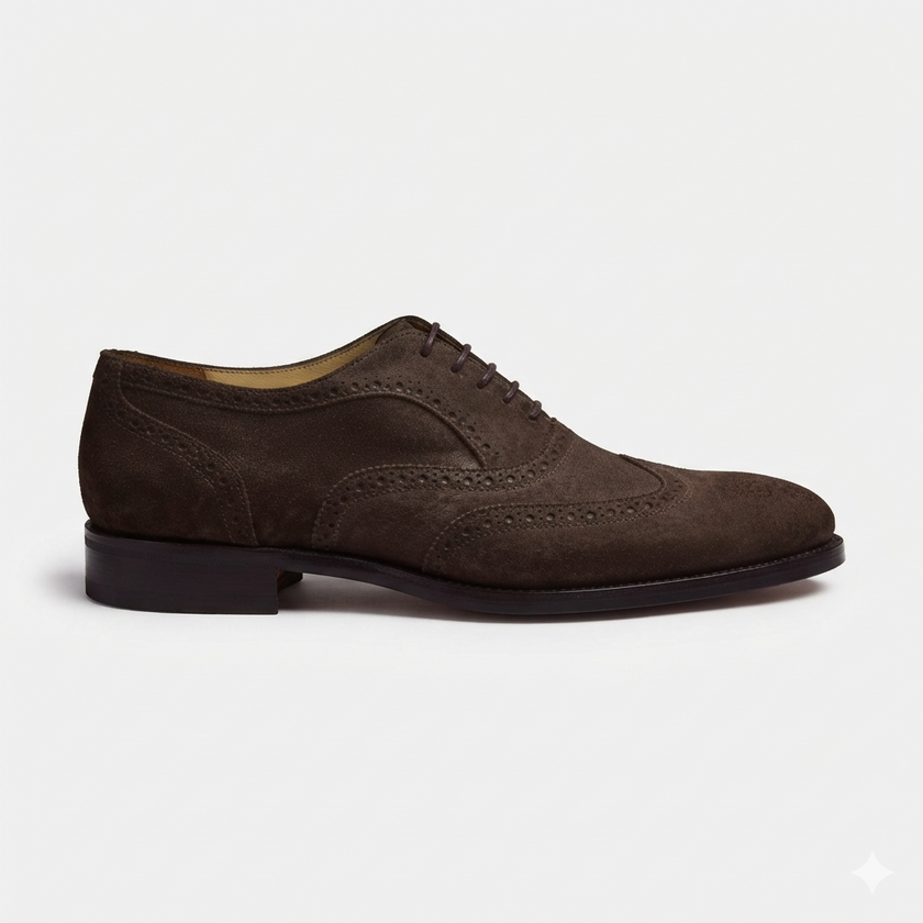 The Savelli Handcrafted Brogue Refined Chocolate Suede Derby Shoes for men