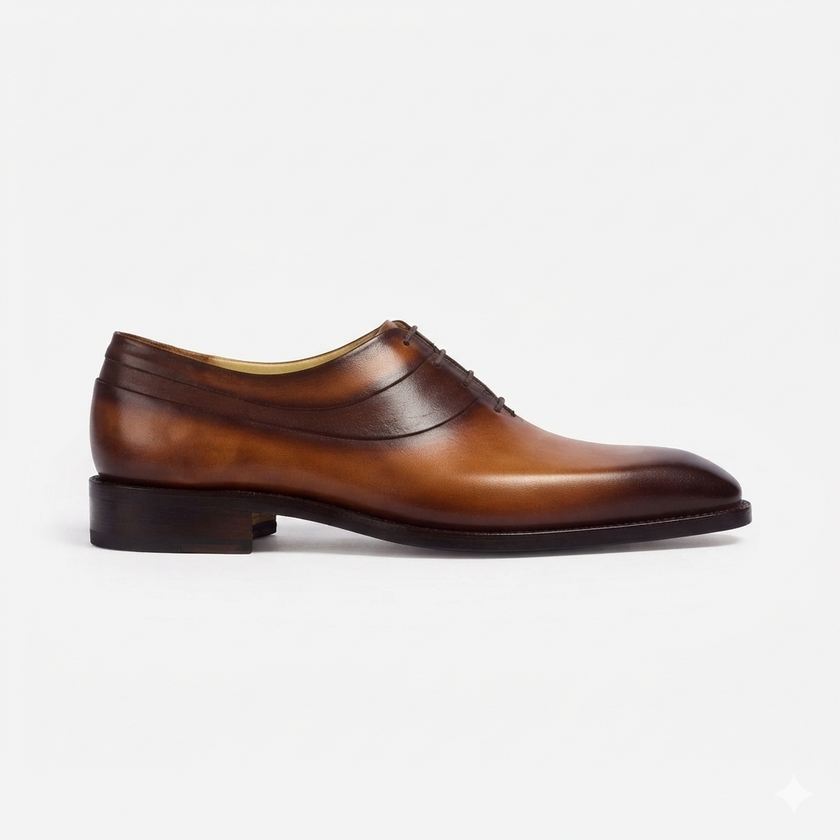 The Lorenzo Milano Handcrafted Burnished Cognac Leather Cap-Toe Oxfords for men