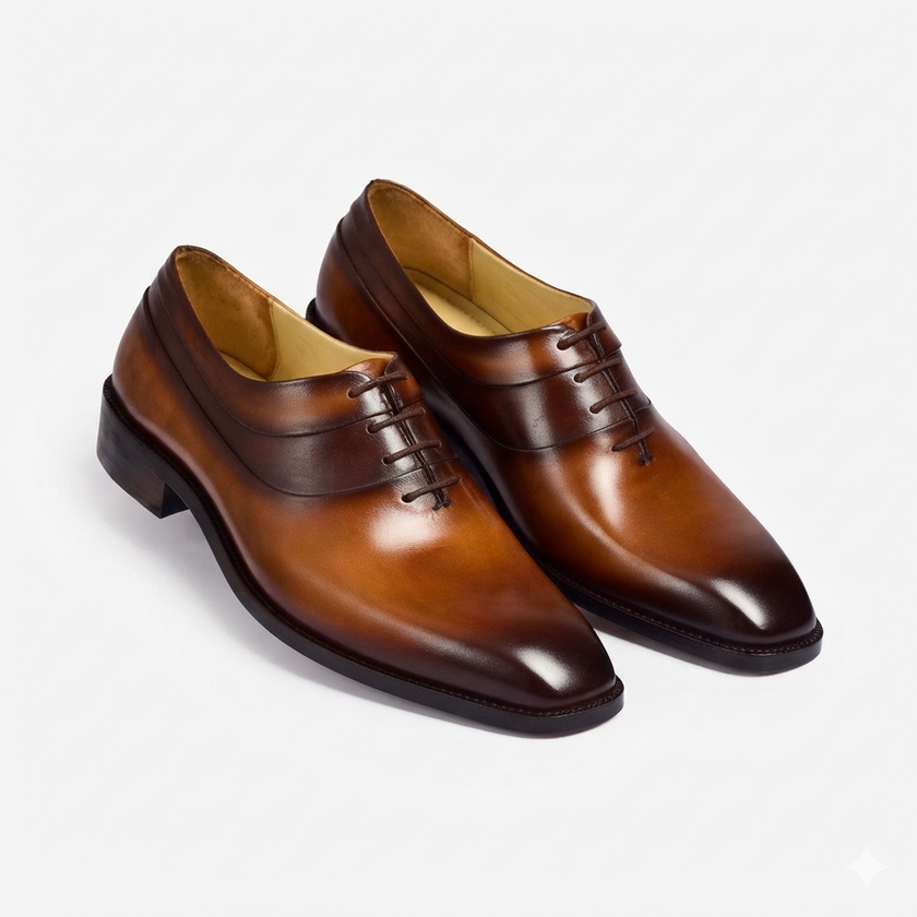 The Lorenzo Milano Handcrafted Burnished Cognac Leather Cap-Toe Oxfords for men