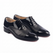 The Élan Noir Handcrafted Black Patent & Matte Leather Cap-Toe Oxfords for men