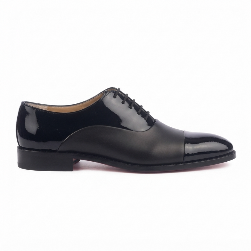 The Élan Noir Handcrafted Black Patent & Matte Leather Cap-Toe Oxfords for men