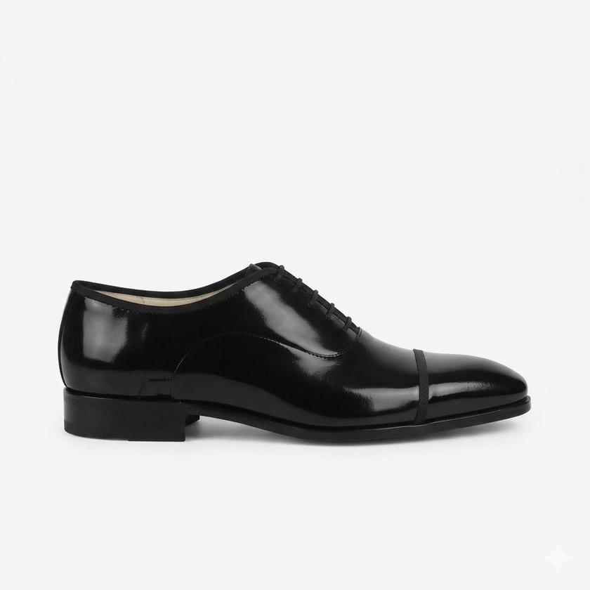 The Livorno Noir Handcrafted Signature Cap-Toe High-Gloss Patent Leather Oxfords for Men