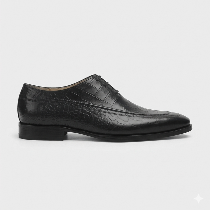 The Noir Regent Handcrafted Crocodile Embossed Leather Oxfords for Men