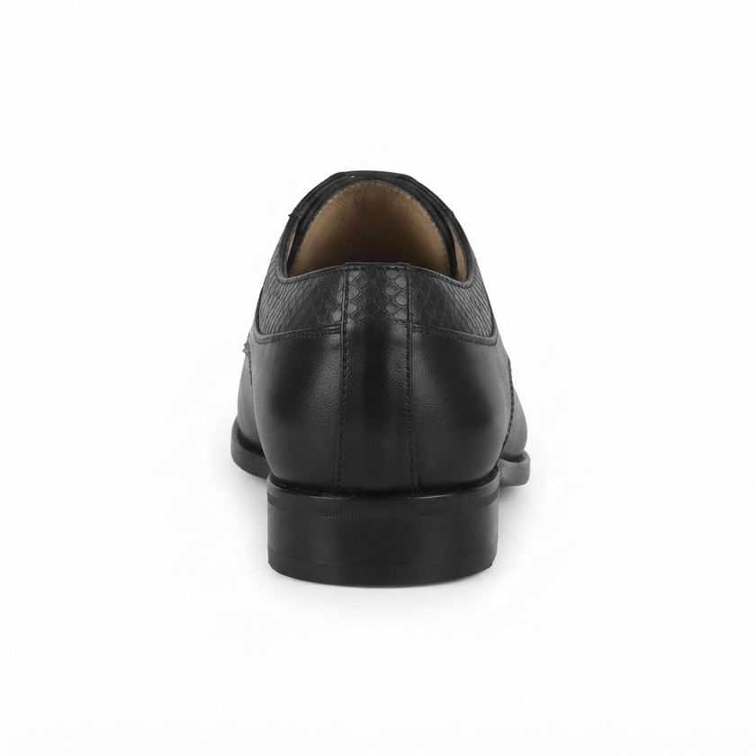 The Kensington Noir Crocodile Leather Derby Shoes with Embossed Cap Toe Detailing, Textured Collar and Sleek Executive Silhouette for Men
