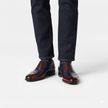 The Bordeaux Royale Two Tone Leather Oxford Dress Shoes with Deep Navy Panels, Rich Burgundy Accents and Elegant Hand Finished Styling for Men