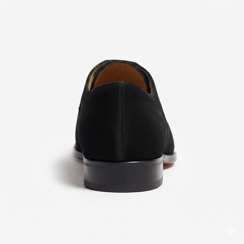 The Monaco Prestige Black Patent Leather Derby Shoes with Luxurious Suede Overlays, Sculpted Pointed Toe and Distinctive Formal Elegance for Men