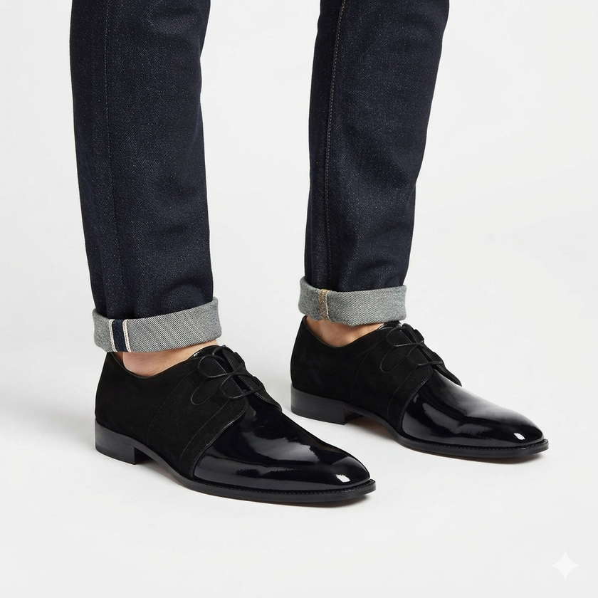 The Milano Prestige Black Leather Oxfords with Refined Brogue Perforations, Elegant Lace Up Styling and Classic Leather Sole for Men