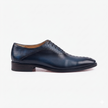 The Oxford Royale Midnight Navy Leather Dress Shoes with Textured Embossed Lace Panels, Handcrafted Cross Stitch Detailing and Refined Executive Styling for Men