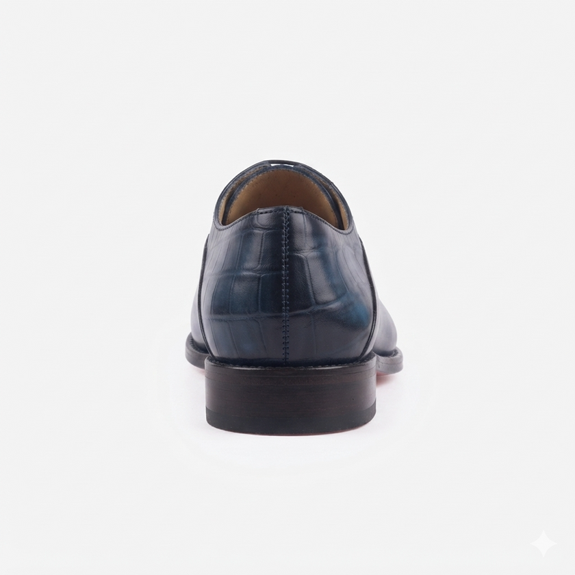The Oxford Royale Midnight Navy Leather Dress Shoes with Textured Embossed Lace Panels, Handcrafted Cross Stitch Detailing and Refined Executive Styling for Men