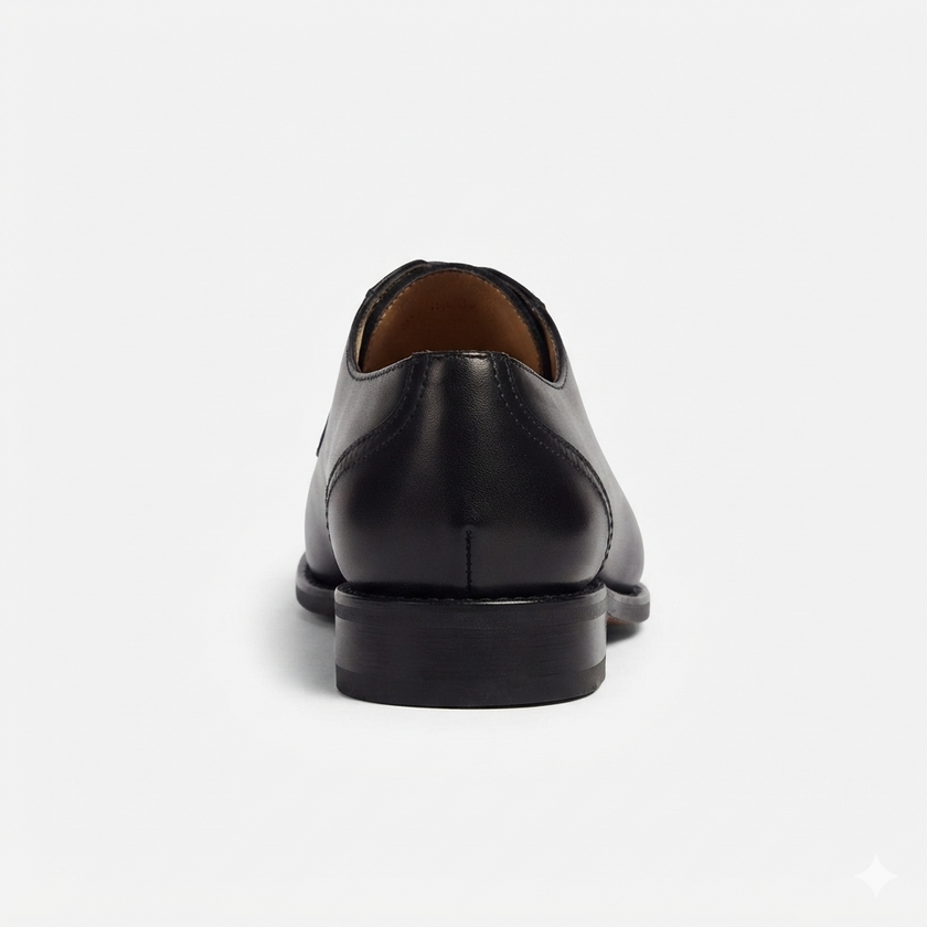 The Milano Prestige Black Leather Oxfords with Refined Brogue Perforations, Elegant Lace Up Styling and Classic Leather Sole for Men