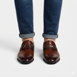 The Firenze Handcrafted Chestnut Leather Horsebit Loafers with Croc-Embossed Strap Detailing for Men