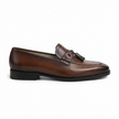 The Valenza Handcrafted Dark Brown Leather Tassel Loafers with buckle detailing for Men