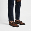 The Valenza Handcrafted Dark Brown Leather Tassel Loafers with buckle detailing for Men