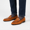 The Armano Handcrafted Cognac Suede & Croc-Embossed Leather Penny Loafers for Men
