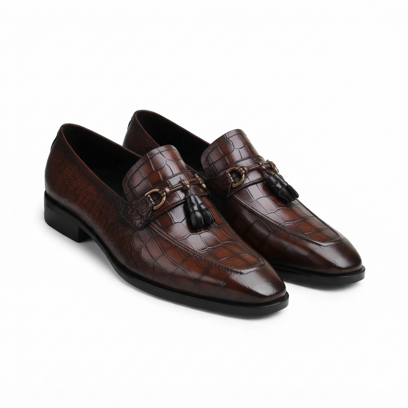 Valenza brown croc-embossed leather loafers for men