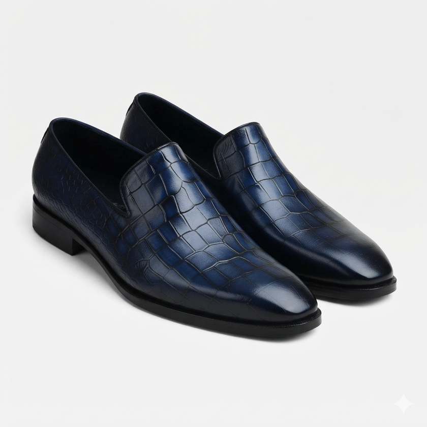 Monteluce navy croc-embossed leather loafers for men