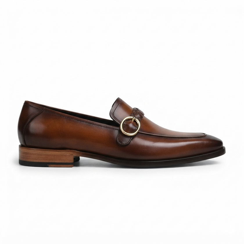 The Lucerno Handcrafted Dark Brown Leather Braided Strap Ring Loafers for Men