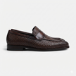 The Ravello Handcrafted Dark Brown Woven Leather Penny Loafers with Apron Toe for Men