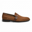 The Montelupo Handcrafted Tan Suede Leather Monk Strap Loafers with Buckle Detail for Men