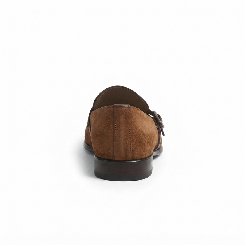 The Montelupo Handcrafted Tan Suede Leather Monk Strap Loafers with Buckle Detail for Men