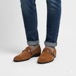 The Montelupo Handcrafted Tan Suede Leather Monk Strap Loafers with Buckle Detail for Men