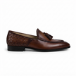 The Rimini Handcrafted Chestnut Leather Braided Tassel Loafers with Woven Heel for Men