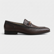 The Torino Signature Brown Textured Leather Loafers with Polished Gold Tone Horsebit Hardware and Refined Apron Stitching for Men