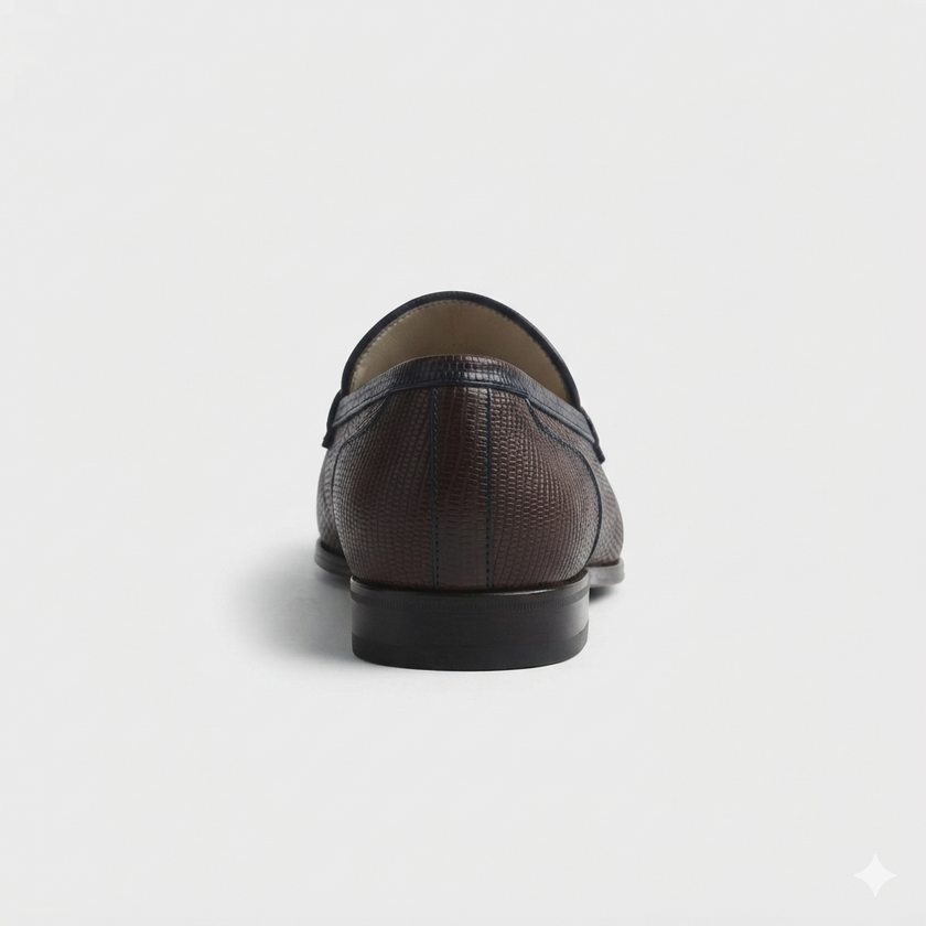 The Torino Signature Brown Textured Leather Loafers with Polished Gold Tone Horsebit Hardware and Refined Apron Stitching for Men