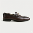 The Verona Prestige Leather Loafers with Polished Gold Tone Horsebit Hardware and Refined Almond Square Toe Design for Men