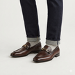The Verona Prestige Leather Loafers with Polished Gold Tone Horsebit Hardware and Refined Almond Square Toe Design for Men