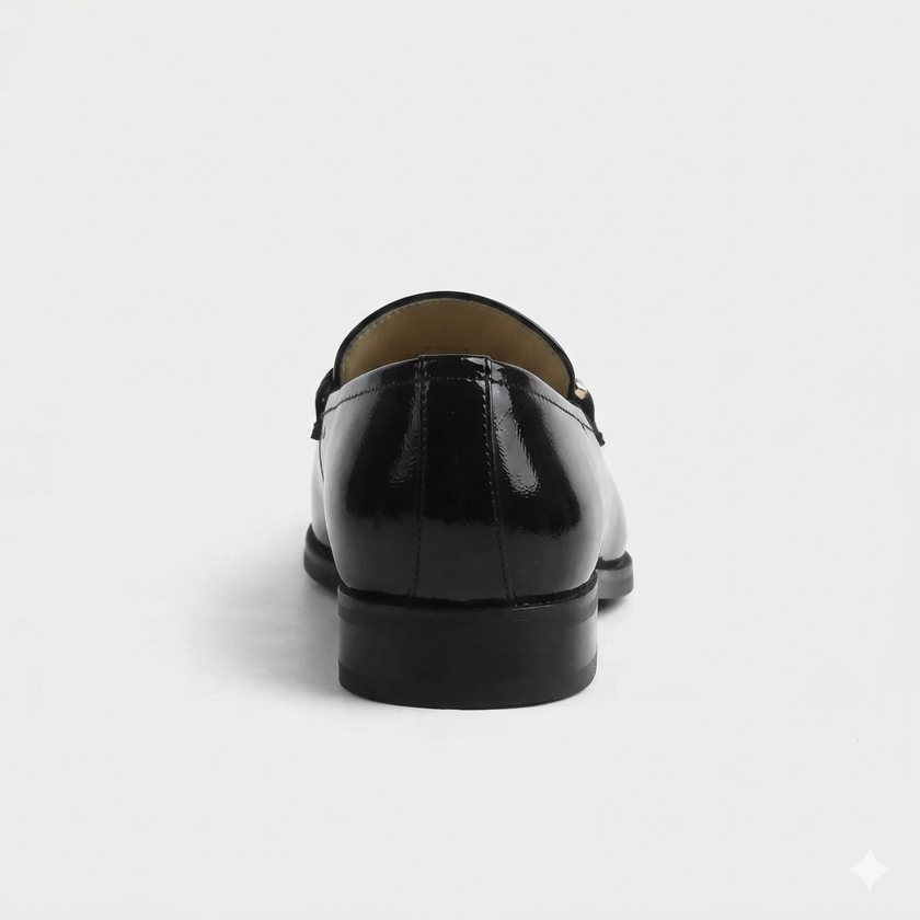 The Blackstone Royale Patent Leather Loafers with Hand Braided Vamp Detailing and Refined Gold Tone Embellishments for Men