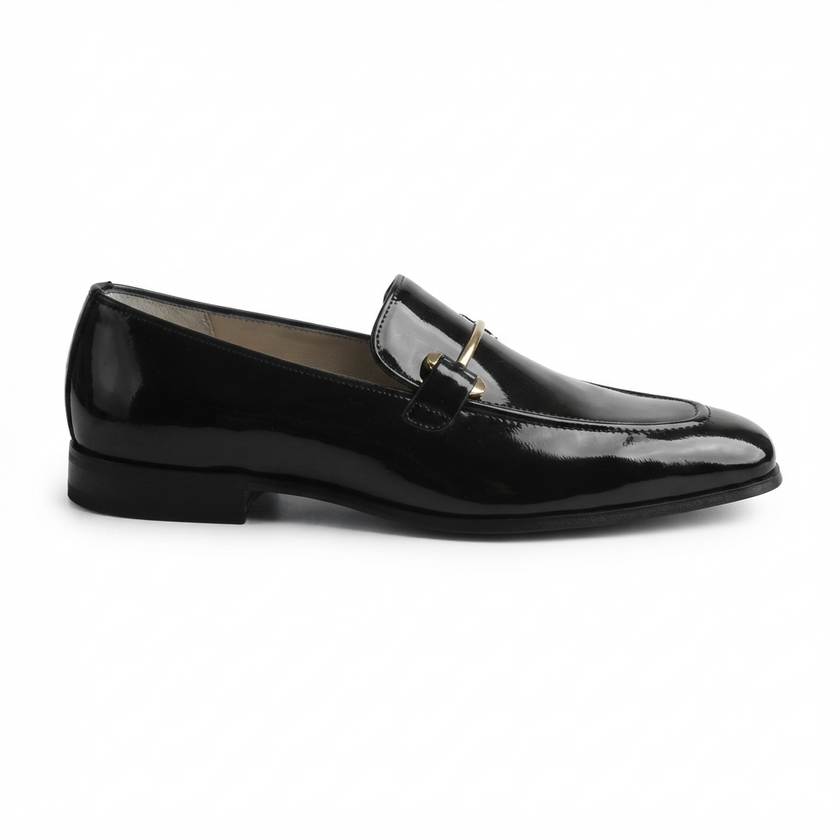 The Windsor Royale Gloss Leather Loafers with Signature Gold Bar Hardware and Sleek Contemporary Silhouette for Men