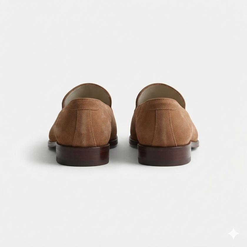 The Florence Heritage Suede Loafers in Warm Camel Brown with Elegant Apron Stitching and a Refined Italian Inspired Silhouette for Men