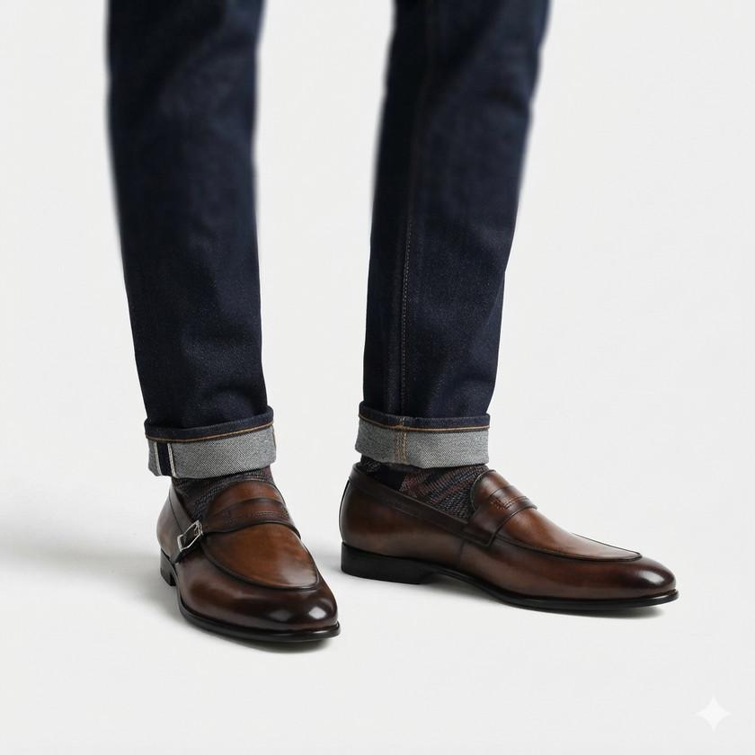 The Milano Sovereign Leather Loafers in Rich Chestnut Brown with Elegant Penny Strap Detailing and Polished Refined Silhouette for Men
