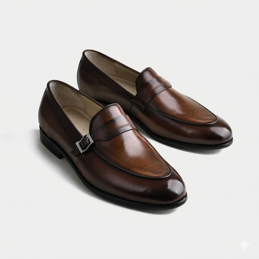 The Milano Sovereign Leather Loafers in Rich Chestnut Brown with Elegant Penny Strap Detailing and Polished Refined Silhouette for Men