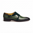 The Verona Verde Handcrafted Olive Green Leather and Navy Suede Double Monk Strap Shoes for Men