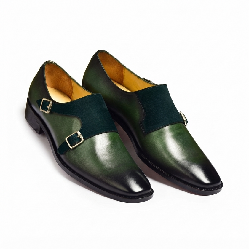 Verona navy suede double monk strap shoes for men