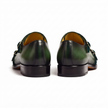 The Verona Verde Handcrafted Olive Green Leather and Navy Suede Double Monk Strap Shoes for Men