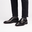 The Verona Noir  Handcrafted Black Leather Monk Strap Shoes with Crocodile-Embossed Leather Detailing for Men
