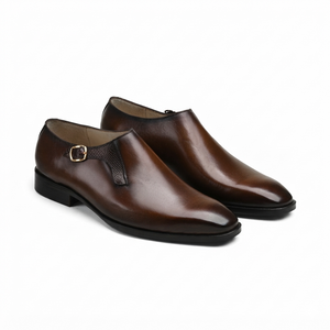 Classic brown leather monk strap shoes for men