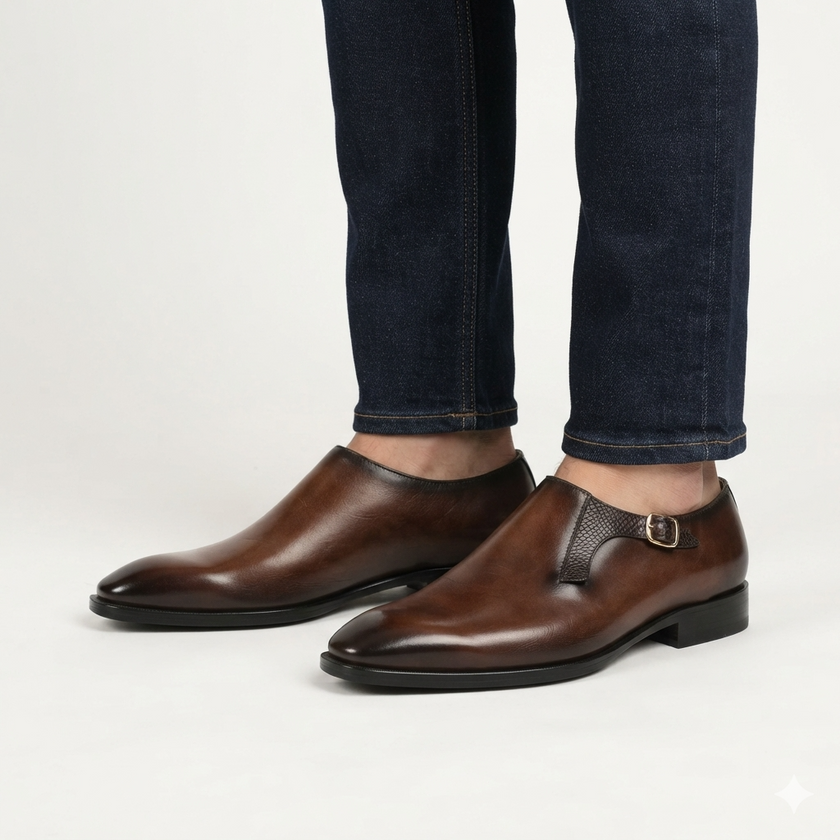 The Classic Brown Leather Monk Strap Formal Shoes for Men