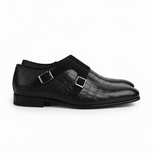 Milano black suede double monk strap shoes for men