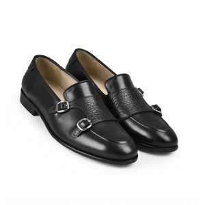 Verona black croc-embossed leather double monk strap shoes for men