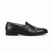 The Verona Noir Double Monk Strap Loafers – Black Leather Loafers with Crocodile-Embossed Strap Detailing, Polished Silver-Tone Buckles and Elegant Apron Toe for Men