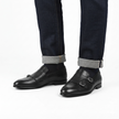 The Verona Noir Double Monk Strap Loafers – Black Leather Loafers with Crocodile-Embossed Strap Detailing, Polished Silver-Tone Buckles and Elegant Apron Toe for Men