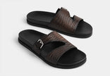 The Tuscan Espresso Handcrafted Dark Brown Woven Leather Double-Band Slide Sandals for Men